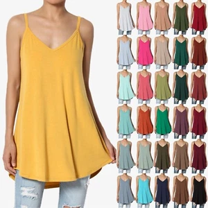 TheMogan Women's Scoop V Neck Stretch Draped Jersey Flared Camisole Tunic Top - Picture 1 of 302
