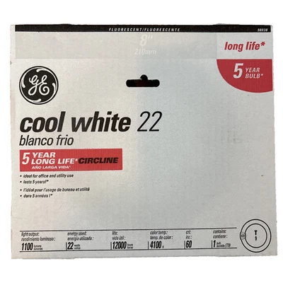 GE Cool White 22 Fluorescent 8" Circle Light Bulb 5 Year Long Life - Image 1 of 2