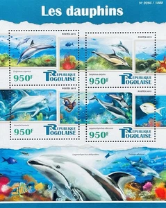 TOGO DELFINI FRANCOBOLLI FOGLIO MNH 2016 SCUBA DIVER FAUNA SELVATICA OCEANO VITA MARINA RAGGIO - Foto 1 di 1