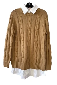 STAUD Size S Wool Cable Knit Twofer Collared Tunic Sweater Brown RUNS BIG - Picture 1 of 8