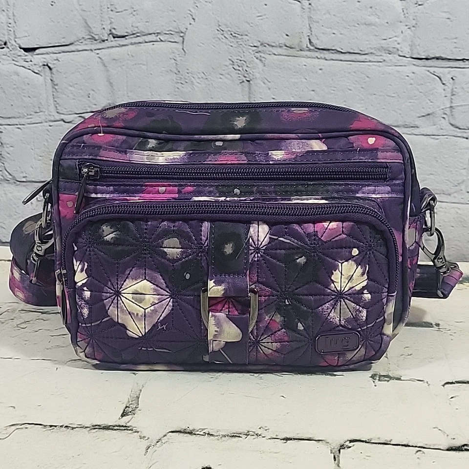 Bolso Bandolera Convertible Lug Carousel Púrpura Oscuro Floral Acolchado Cartera Foto 1 de 4