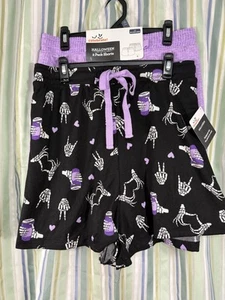 Halloween Spooky 2 Pair Black Purple Women’s Pajama Sleep Lounge Shorts NWT 3XL - Picture 1 of 4