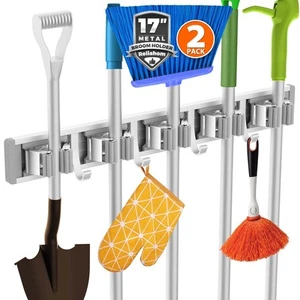 2 Pack Broom Holder Wall Mount Mop and Broom Hanger Wall Mounted Garage Stora... - Picture 1 of 6