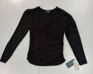 Top negro para mujer Democracy manga larga transparente con gráficos lados reunidos - Imagen 1 de 8