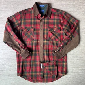 Pendleton Adventure Flannel Button Up Shirt Mens M Tartan Elbow Pad Corduroy - Picture 1 of 9