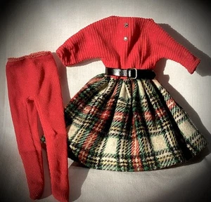 1962 Ideal Tammy Doll School Daze #9133 Red Plaid Dress,Black Belt,Red Tights - Picture 1 of 2