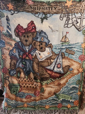 VTG Boyds Bears Shipmates Beach Fringe Throw Blanket Tapestry 60"x48"  (X) - Image 1 of 4