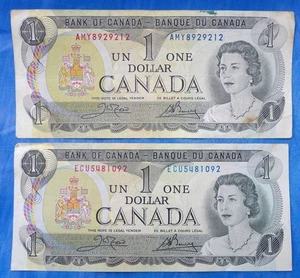 TWO CANADA ONE DOLLAR BANKNOTES OTTOWA 1973 CROW-BOUEY AMY 8929212 & ECU 5481092 - Imagen 1 de 6