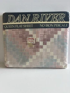 New Old Stock Vintage Dan River Queen Size Flaches Blatt Abstrakt Lila Blau Rosa - Bild 1 von 7