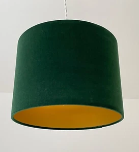 Lampshade Forest Green Velvet Brushed Gold Drum Light Shade - Picture 1 of 12