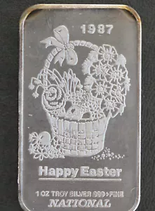 1987 National Mint Happy Easter Silver Art Bar NA-76 P2271 - Picture 1 of 4