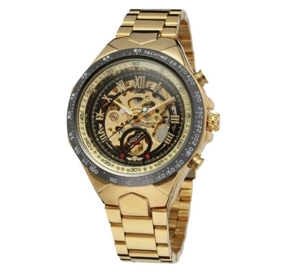 Reloj de pulsera analógico mecánico automático para hombre correa de acero inoxidable esfera esqueleto Foto 1 de 1