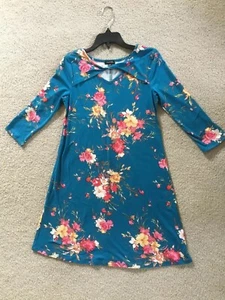 Neu ohne Etikett! Zunie 3/4-Länge Ärmel Twist Front türkis Blumen Kleid Größe 12 Tween Trend - Bild 1 von 6