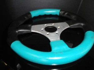 Dino Teal & Black Marine Steering Wheel with Polished Spokes 13.5" Diameter #2 - Imagen 1 de 8