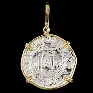 Atocha versunkener Schatz Schmuck - Säulen & Wellen Medium Silber Münze Anhänger - Bild 1 von 5