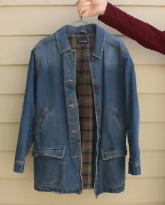Abrigo chaqueta de mezclilla Lands End para hombre tareas de granero forrada de franela con botones mediano 10-12 - Imagen 1 de 4