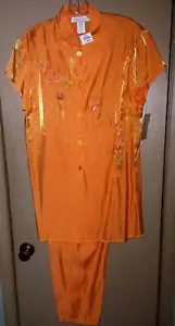 Shimmery Versailles Orange Asian 2 pc Pant Set Embroidery Size 14 NWT - Picture 1 of 5