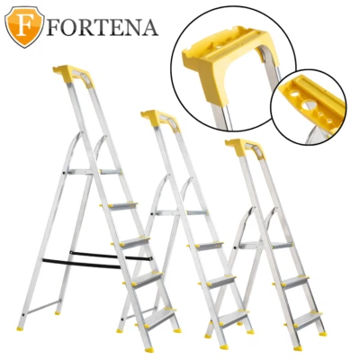 Stehleiter Haushaltsleiter mit gelb Ablage Leiter Aluminium mit Gelb Regal - Bild 1 von 4