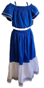 NEW Haute Beach Cute Fun BOHO Maxi SKIRT RUFFLE TOP BLUE WHITE GIRLS LARGE 10-12 - Picture 1 of 14