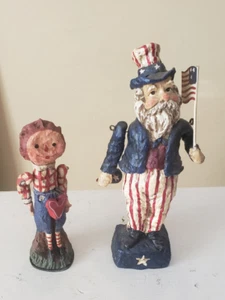 American Folk-art Man Women Flag Top Hat Uncle Sam Figurines Celebrate Country - Picture 1 of 2