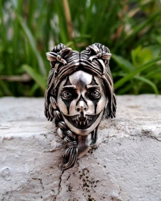 Clown Skull Ring, Sugar Skull Sterling Silver 925 Ring US sizes 7 - 13 - Image 1 of 4