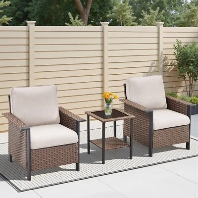 Juego de muebles de ratán para patio de 3 piezas juego de conversación acolchado sofá mesa de centro Foto 1 de 4