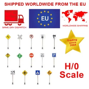 14pcs/set 1/87 Scale Model Mini Traffic Signs 1:87 HO Gauge Model Train - Picture 1 of 7