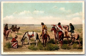 Vtg Indians Watching First Sante Fe Train Painting Frank P Sauerwen Postcard - Picture 1 of 2