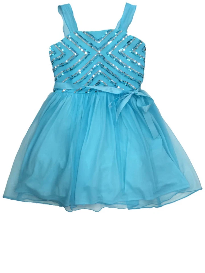 Big Girls Blue & Silver Sequin Tulle Tank Top Holiday Party Flower Girl Dress - Image 1 of 1