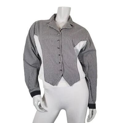 Wrangler Silver Lake SZ M 复古黑色白色条纹短夹克不均匀下摆 — 第 1/4 张图片