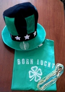 NWT ST. PATRICK'S DAY Men's Party Starter! Tee Shirt (L), Hat, Beads - Picture 1 of 1