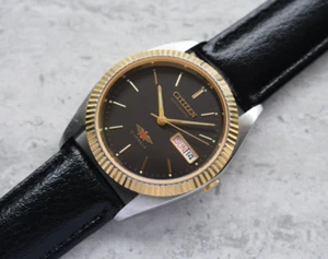 Mai 1997 Vintage Citizen Eagle 7 automatische geriffelte schwarze Herrenuhr Leder - Bild 1 von 20