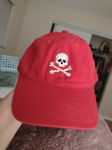  Smathers & Branson Red Cotton Baseball Hat Hand Embroidery Rare Skull OSFA NWOT
