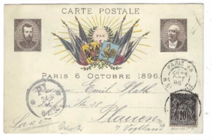 G128A Francia Rusia Zar visita a París 1896 bandera postal ps papelería - Imagen 1 de 2