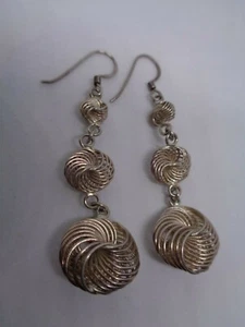 VINTAGE MODERNIST STERLING OHRHÄNGER... 2 ZOLL... EINZIGARTIGES DESIGN - Bild 1 von 3