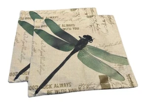Linkwell Burlap Dragonfly Zippered Pillow Covers 18”x18” (Set of Two) NEW - Picture 1 of 4