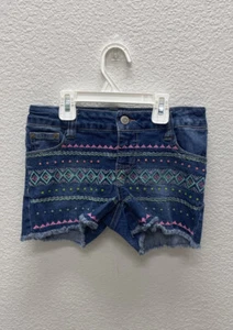 Cat & Jack Girls Size M Denim Jean Shorts Embroidered Geometric Design & Jewels - Picture 1 of 8