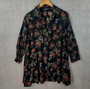 ZARA Top Mujer Mediano Negro Rayón Lagenlook Túnica Abotonada Manga Larga Cuello - Imagen 1 de 19