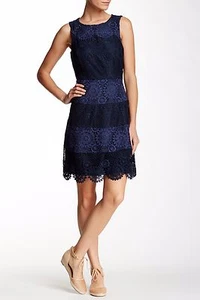 Nuevo Vestido Nanette Nanette Lepore Medallion Crochet Panel Azul Marino Talla 16 - Imagen 1 de 2
