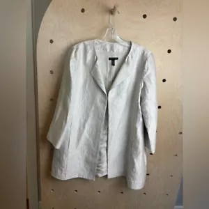 $ 418 Eileen Fisher Seide gefütterte lange Jacke Knochen Rundhals Jaquard Größe Small - Bild 1 von 6
