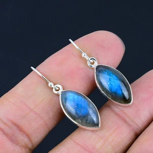 Labradorite Gemstone 925 Sterling Silver Prong Set Earrings For Women & Girls - Picture 1 of 4