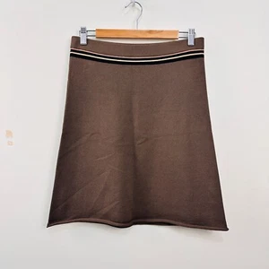 Scanlan & Theodore Brown Microknit A-Line Stretchy Skirt Black Pink Stripes L 12 - Picture 1 of 15