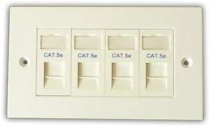 4 Wege Quad LAN RJ45 Daten Gigabit Ethernet Netzwerk Abdeckplatte & Cat 5e Module - Bild 1 von 1