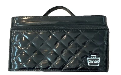 Caboodles Black Shiny Quilted Cosmetic Bag W/Polka Dot Interior & Insert - Image 1 of 4
