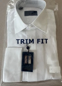 DAVID DONAHUE White Ribbed French Cuff Trim Fit Dress Shirt NWT $155 Sz 15 32/33 - Picture 1 of 8