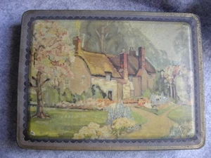 Antique Cottage Scene Biscuit Candy Tin Amsterdam Label - Picture 1 of 1