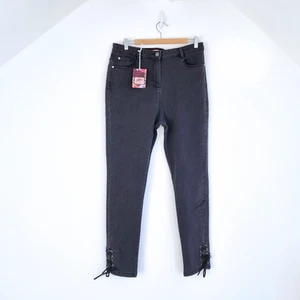 Joe Browns Jeans Lace Up Hem Black Skinny High Rise Stretch NEW Slim Fit UK 18 - Picture 1 of 9