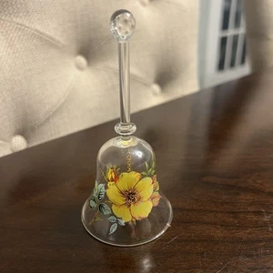Klarglasglocke mit gelber Mohnblume handbemalt 4,5" hoch - Bild 1 von 12