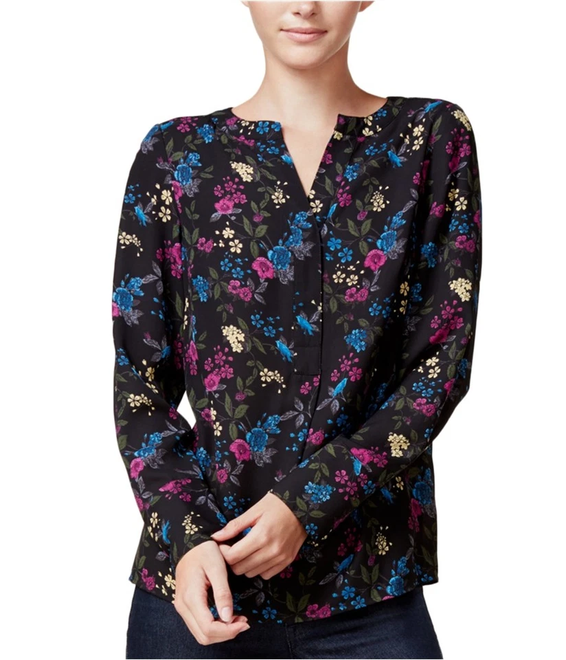 Blusa de punto floral Kensie para mujer, negra, grande Foto 1 de 1