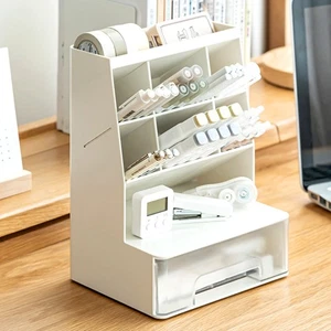Desk Pen Organizer with 6 Compartments 1 Drawer Large Capacity Desk Pen tuAhK - Picture 1 of 11